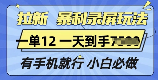 拉新暴利录屏玩法，一单12块，有手机就行，小白必做-观智斋电商课程站