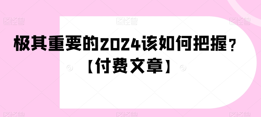极其重要的2024该如何把握？【付费文章】-观智斋电商课程站
