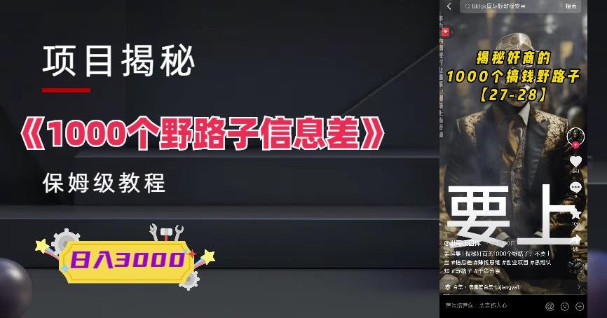 1000个野路子信息差保姆式教程-单日变现3000+的玩法解密-观智斋电商课程站