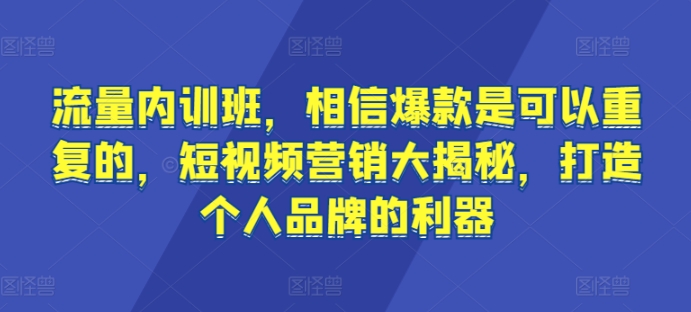 流量内训班，相信爆款是可以重复的，短视频营销大揭秘，打造个人品牌的利器-观智斋电商课程站