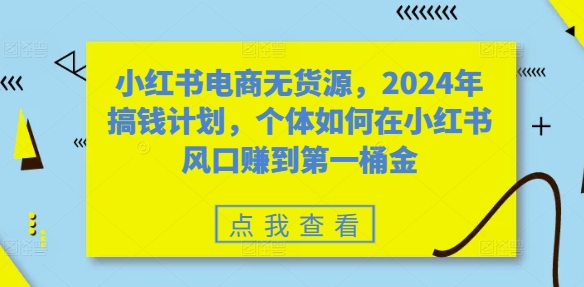 小红书电商无货源，2024年搞钱计划，个体如何在小红书风口赚到第一桶金-观智斋电商课程站
