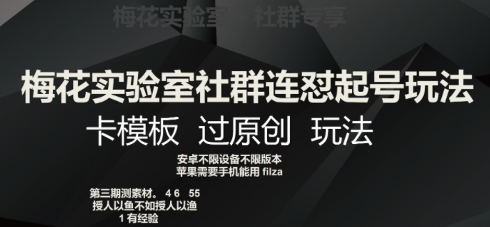 梅花实验室社群连怼起号玩法，卡模板过原创玩法【揭秘】-观智斋电商课程站