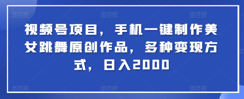 视频号项目，手机一键制作美女跳舞原创作品，多种变现方式，日入2000-观智斋电商课程站