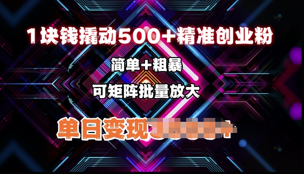 低价撬动500+精准创业粉，简单、粗暴、批量放大，单日变现多张-观智斋电商课程站