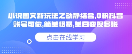 小说推文图文新玩法之动静结合，0粉抖音账号可做，简单粗暴，单日变现多张-观智斋电商课程站