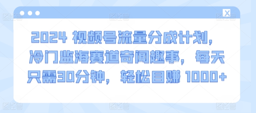 2024视频号流量分成计划，冷门监海赛道奇闻趣事，每天只需30分钟，轻松目赚 1000+【揭秘】-观智斋电商课程站