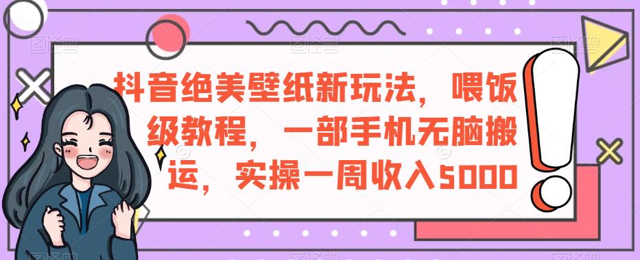 抖音绝美壁纸新玩法，喂饭级教程，一部手机无脑搬运，实操一周收入5000【揭秘】-观智斋电商课程站