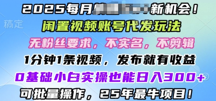 2025闲置视频账号一键代发玩法，0粉不实名不剪辑，领了视频直接发，0基础小白也能日入3张-观智斋电商课程站