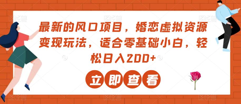 最新的风口项目，婚恋虚拟资源变现玩法，适合零基础小白，轻松日入200+-观智斋电商课程站