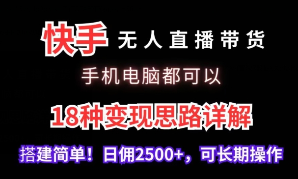 快手无人直播带货，手机电脑都可以，18种变现思路详解，搭建简单日佣2500+【揭秘】-观智斋电商课程站