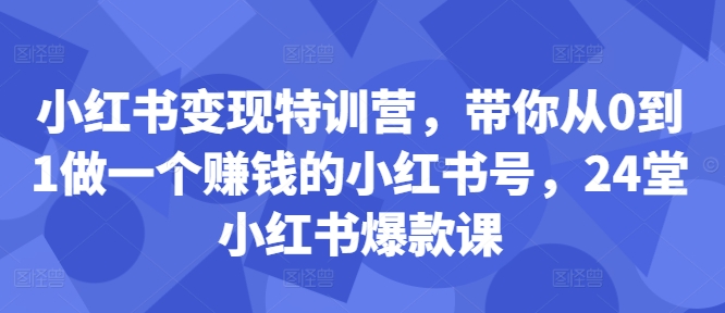 小红书变现特训营，带你从0到1做一个赚钱的小红书号，24堂小红书爆款课-观智斋电商课程站