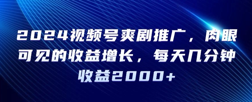 2024视频号爽剧推广，肉眼可见的收益增长，每天几分钟收益2000+【揭秘】-观智斋电商课程站