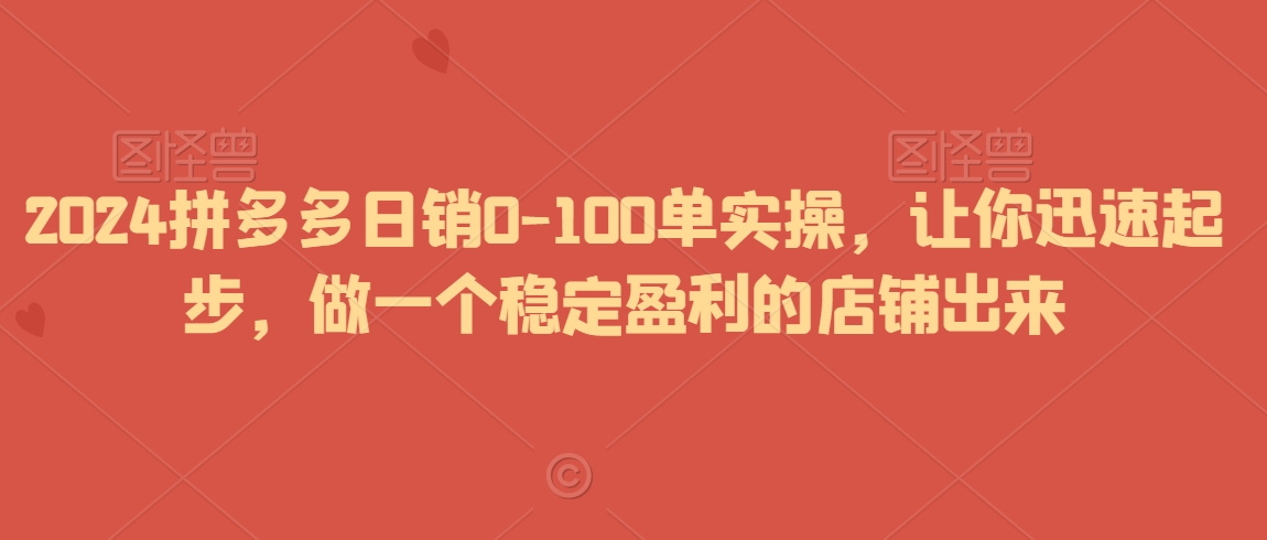2024拼多多日销0-100单实操，让你迅速起步，做一个稳定盈利的店铺出来-观智斋电商课程站