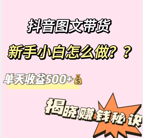 抖音图文带货，新手小白怎么做？单天收益500+【揭秘赚钱秘诀】-观智斋电商课程站
