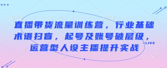 直播带货流量训练营，行业基础术语扫盲，起号及账号破层级，运营型人设主播提升实战-观智斋电商课程站