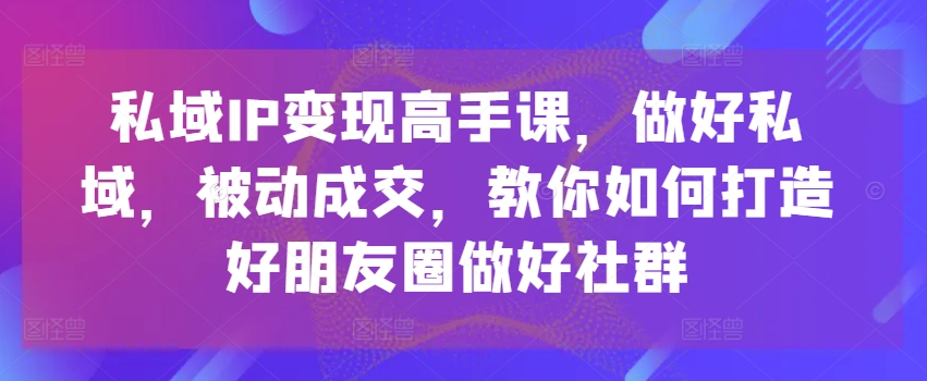 私域IP变现高手课，做好私域，被动成交，教你如何打造好朋友圈做好社群-观智斋电商课程站