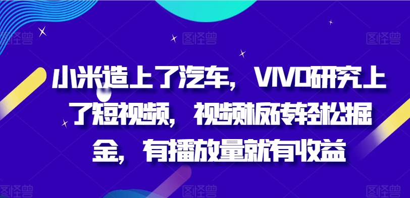 小米造上了汽车，VIVO研究上了短视频，视频板砖轻松掘金，有播放量就有收益-观智斋电商课程站