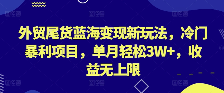 外贸尾货蓝海变现新玩法，冷门暴利项目，单月轻松3W+，收益无上限【揭秘】-观智斋电商课程站