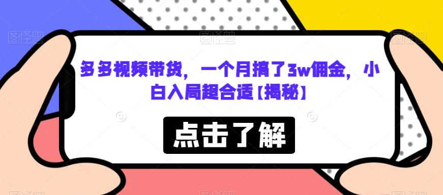 多多视频带货，一个月搞了3w佣金，小白入局超合适【揭秘】-观智斋电商课程站