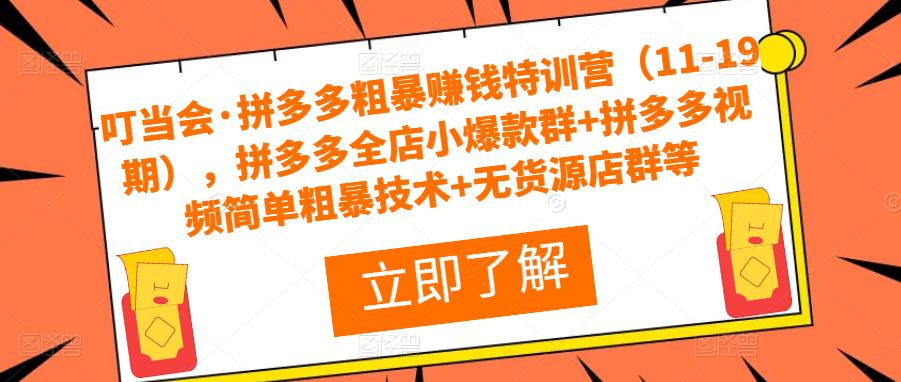 叮当会·拼多多粗暴赚钱特训营（11-19期），拼多多全店小爆款群+拼多多视频简单粗暴技术+无货源店群等-观智斋电商课程站