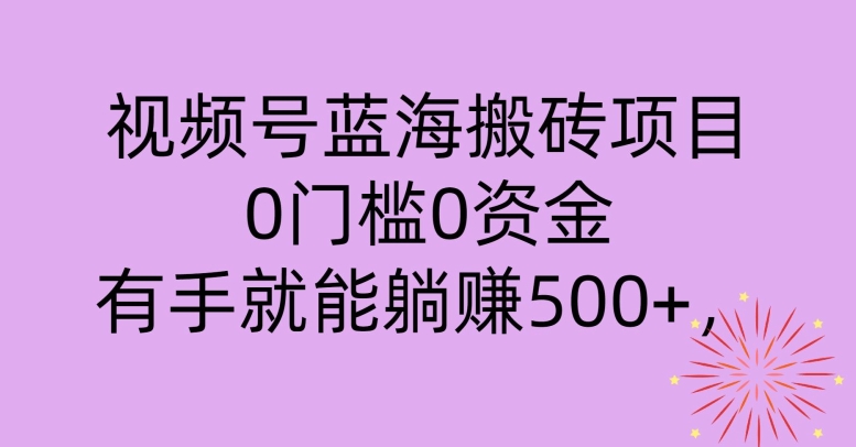 视频号蓝海搬砖项目，0门槛0资金，小白轻松上手，一天30分钟日入500+，堪比捡钱-观智斋电商课程站