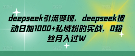 deepseek引流变现，deepseek被动日加1000+私域粉的实战，0粉丝月入过W-观智斋电商课程站