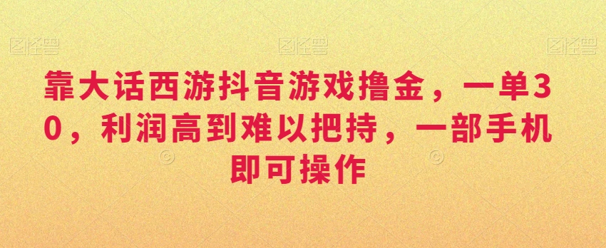 靠大话西游抖音游戏撸金，一单30，利润高到难以把持，一部手机即可操作，日入3000+【揭秘】-观智斋电商课程站