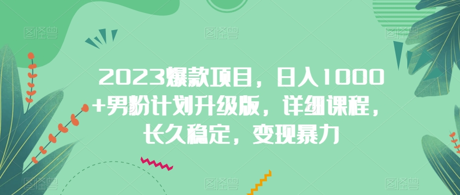 2023爆款项目，日入1000+男粉计划升级版，详细课程，长久稳定，变现暴力-观智斋电商课程站