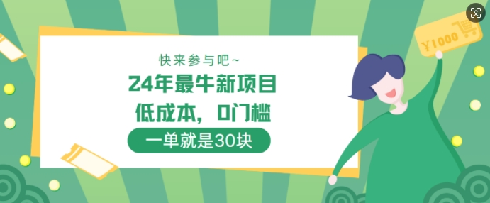 24年最牛新项目，低成本，0门槛 ，一单就是30块，轻松月入1w-观智斋电商课程站