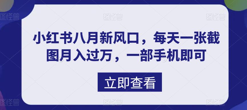 小红书八月新风口，每天一张截图月入过万，一部手机即可-观智斋电商课程站