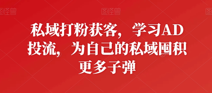 私域打粉获客，学习AD投流，为自己的私域囤积更多子弹-观智斋电商课程站