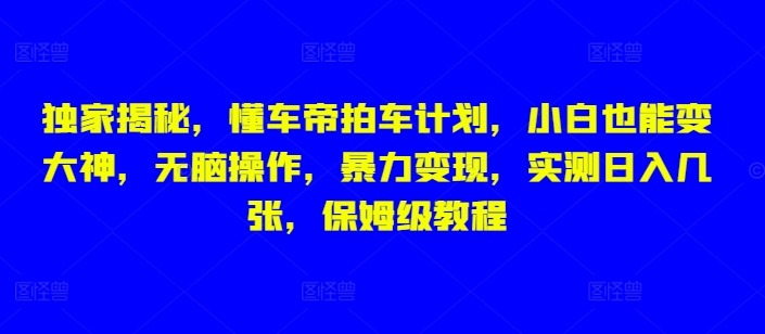 独家揭秘，懂车帝拍车计划，小白也能变大神，无脑操作，暴力变现，实测日入几张，保姆级教程-观智斋电商课程站