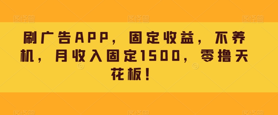 刷广告APP，固定收益，不养机，月收入固定1500，零撸天花板！-观智斋电商课程站
