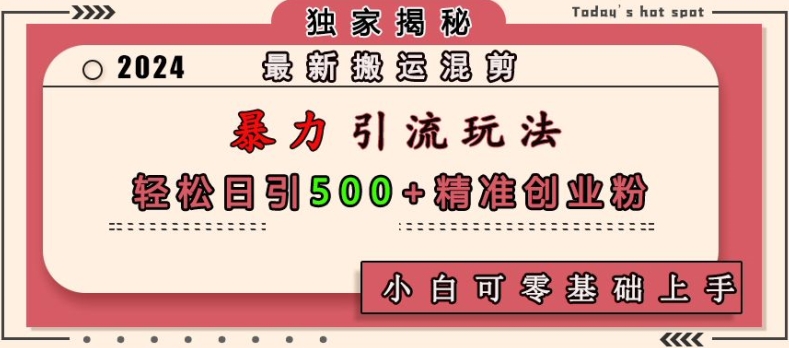 最新搬运混剪暴力引流玩法，轻松日引500+精准创业粉，小白可零基础上手-观智斋电商课程站