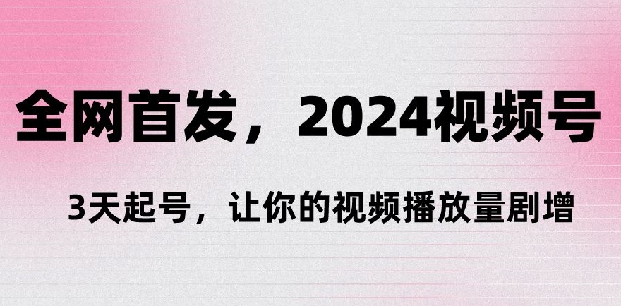 全网首发，2024视频号‘3天起号’，让你的视频播放量剧增-观智斋电商课程站