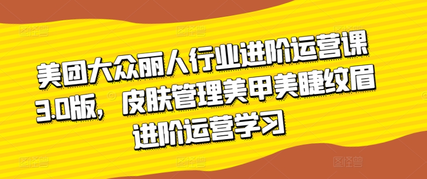 美团大众丽人行业进阶运营课3.0版，皮肤管理美甲美睫纹眉进阶运营学习-观智斋电商课程站