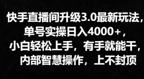 快手直播间升级3.0最新玩法，小白轻松上手，有手就能干，内部智慧操作，上不封顶-观智斋电商课程站