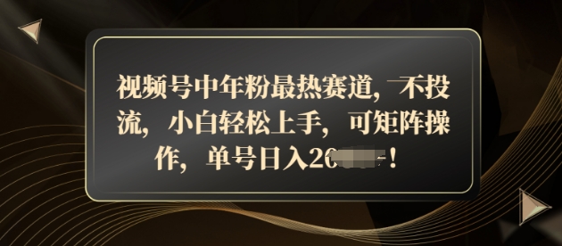 视频号中年粉最热赛道，不投流，小白轻松上手，可矩阵操作-观智斋电商课程站