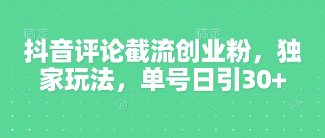 抖音评论截流创业粉，独家玩法，单号日引30+-观智斋电商课程站