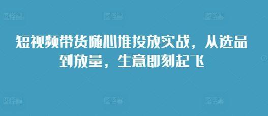 短视频带货随心推投放实战，从选品到放量，生意即刻起飞-观智斋电商课程站
