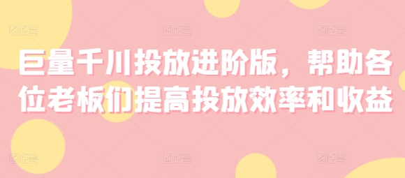 巨量千川投放进阶版，帮助各位老板们提高投放效率和收益-观智斋电商课程站