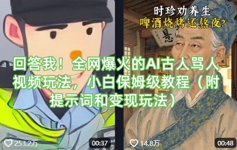 回答我！全网爆火的AI古人骂人视频玩法，小白保姆级教程（附提示词和变现玩法）-观智斋电商课程站