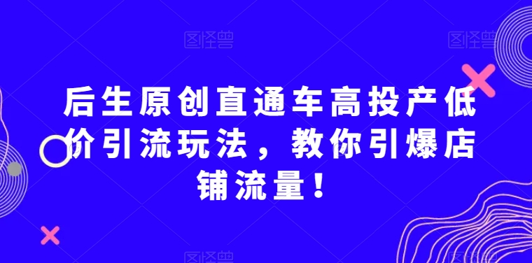 后生原创直通车高投产低价引流玩法，教你引爆店铺流量！-观智斋电商课程站