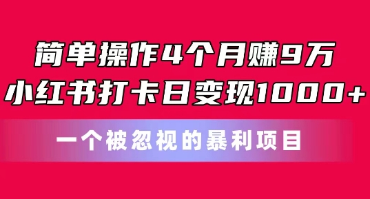简单操作4个月赚9w，小红书打卡日变现1k，一个被忽视的暴力项目【揭秘】-观智斋电商课程站