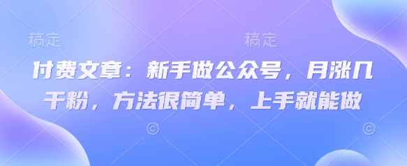 付费文章：新手做公众号，月涨几干粉，方法很简单，上手就能做-观智斋电商课程站