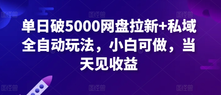 单日破5000网盘拉新+私域全自动玩法，小白可做，当天见收益-观智斋电商课程站