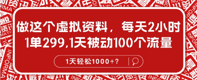 做这个虚拟资料，每天2小时，1单299.1天被动100个流量，1天轻松1k?-观智斋电商课程站