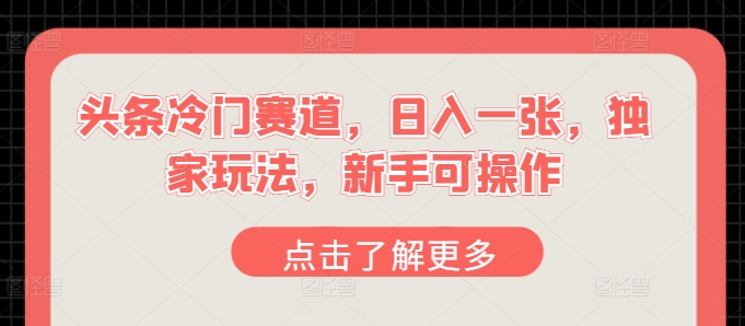 头条冷门赛道，日入一张，独家玩法，新手可操作-观智斋电商课程站