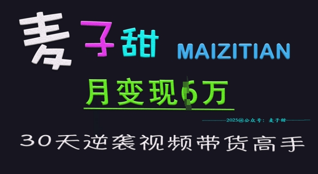 麦子甜30天逆袭视频带货高手，单月变现6W加特训营-观智斋电商课程站