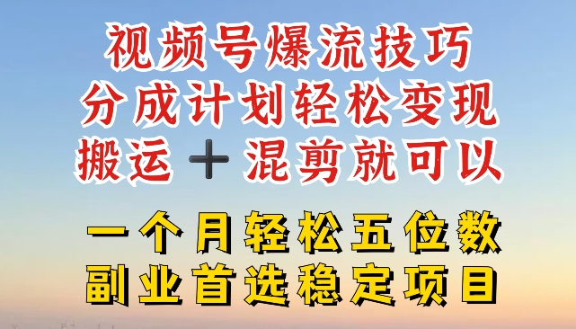 视频号爆流技巧，分成计划轻松变现，搬运 +混剪就可以，一个月轻松五位数稳定项目【揭秘】-观智斋电商课程站